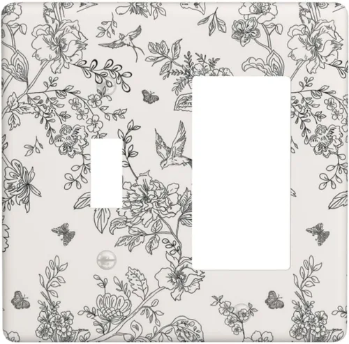Miniatura 26 de Cubierta decorativa para interruptor de luz, diseño de pájaros y flores florales en blanco y negro, 2 bandas, cubierta decorativa para pared, placa