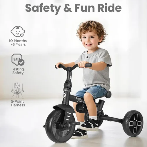 Miniatura 4 de Cochecito de bicicleta para bebés de 10 meses a 6 años de edad, cochecito plegable 8 en 1 para niños pequeños de 3 a 5 años, triciclo de regalo