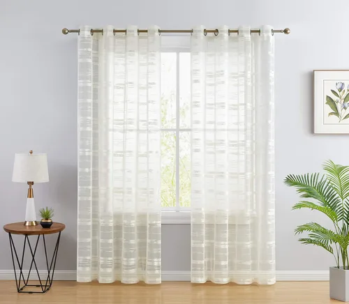 Miniatura 9 de HLC.ME Broadway - Paneles de cortina de ventana con ojales, de encaje translúcido decorativo a rayas, para filtrado de luz, para dormitorio y sala