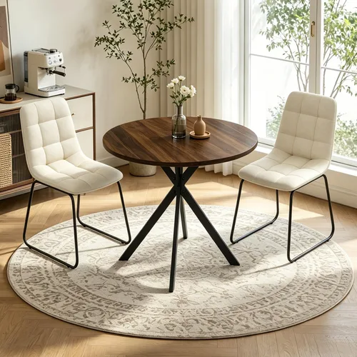 Miniatura 14 de Juego de 2 sillas y mesas de comedor redondas de 31.5 pulgadas para 2, pequeñas sillas de comedor que ahorran espacio, juegos de comedor pequeños