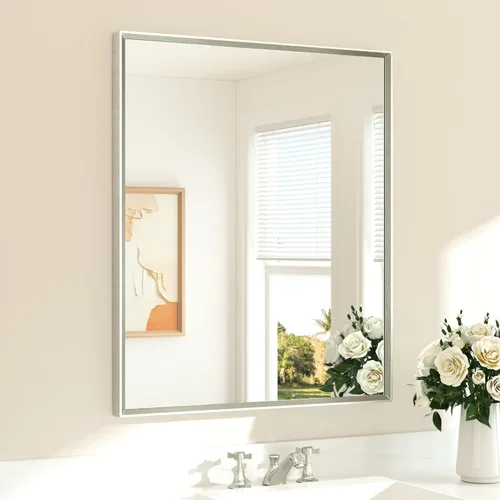 Miniatura 55 de TETOTE Espejo de Baño Dorado de 16" x 20" Latón Dorado Cepillado Rectangular con Marco Biselado Espejo de Tocador de Baño para Sobre el Lavabo