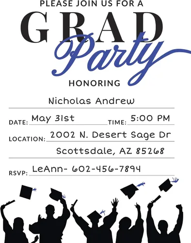 Miniatura 3 de 25 invitaciones de fiesta de graduación azules y negras con sobres para universidad, escuela secundaria, celebración o anuncio de graduación