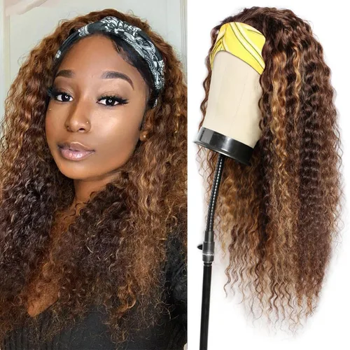 Miniatura 27 de Peluca de cabello humano con diadema de ondas profundas, sin pegamento, pelucas de cabello rizado sin encaje frontal, pelucas de cabello humano