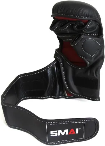 Miniatura 6 de SMAI Guantes híbridos de cuero MMA Sparring: cuero de primera calidad para Kickboxing, lucha en jaula, huelga, grappling, artes marciales
