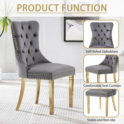 Miniatura 6 de Mesa de comedor moderna negra para 6 personas, mesa de cocina rectangular de 63 pulgadas con acabado lacado dorado y base de pedestal de acero