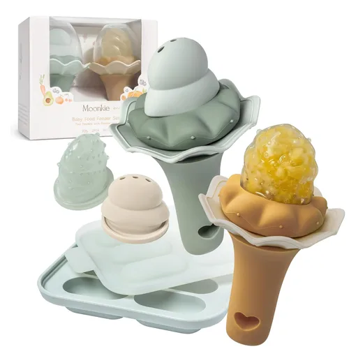 Miniatura 10 de Alimentador de frutas para bebé Moonkie con bandeja para congelador, alimentador de alimentos de silicona libre de BPA para alimentación autónoma