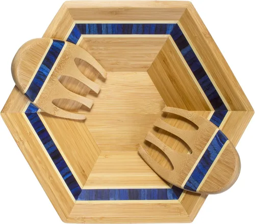 Totally Bamboo Baltique Malta Collection - Tazón para servir ensalada de 14 pulgadas con manos para ensalada, bambú y madera de abedul de colores
