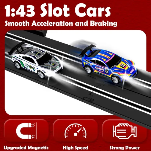 Miniatura 4 de Conjuntos de Pistas de Carreras de Coches de Ranura de 30 Pies, Juguetes para Edades 8-10 - Pista Doble de Carreras de Coches 1:43 con 4 Coches