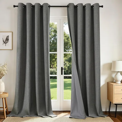 Miniatura 26 de Joydeco Cortinas opacas de 84 pulgadas de largo, 2 paneles burg, cortinas de oscurecimiento de habitación para dormitorio, cortinas térmicas Negro