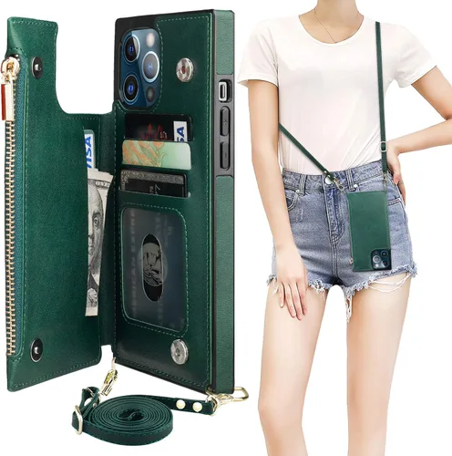 Miniatura 13 de Bocasal Funda tipo cartera cruzada para iPhone 12 Pro Max con tarjetero, protector de ranura para tarjetas con cremallera, a prueba de golpes