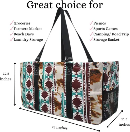 Miniatura 246 de NGIL Bolsa de comestibles reutilizable extra grande plegable de gran tamaño para comestibles, almacenamiento, picnic, playa, Bronco-negro occidental