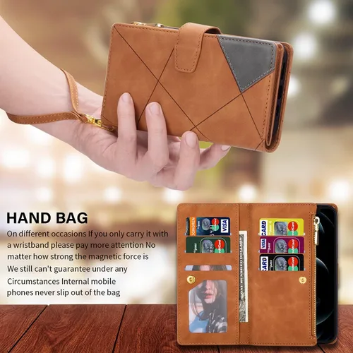 Miniatura 5 de UEEBAI Funda tipo cartera para iPhone 12 Mini de 5.4 pulgadas, retro 9 ranuras para tarjetero, bolsillo con cremallera, cierre magnético, función