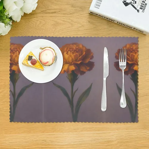 Miniatura 3 de Rectangular Placemats Set of 4, Heat Resistant Dusk Carnation Printed Kitchen Dining Table Mats