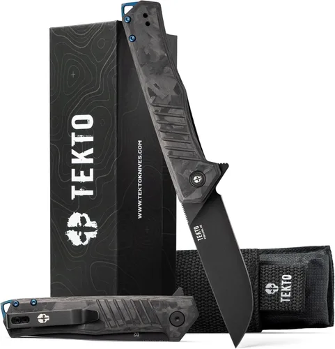 Miniatura 12 de TEKTO F1 Alpha - Cuchillo de bolsillo plegable, hoja trasera recta modificada, acero D2 recubierto de titanio, ideal para acampar y mochileros al