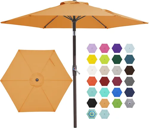 Miniatura 20 de JEAREY Sombrilla de patio de 7.5 pies con 6 varillas resistentes, botón de inclinación/manivela, sombrilla de mesa para jardín, terraza, patio Azul