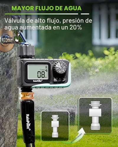 Miniatura 5 de RAINPOINT Temporizador de manguera de jardín de 1 salida con retardo de lluvia/modo de riego manual/automático para césped de piscina, temporizador