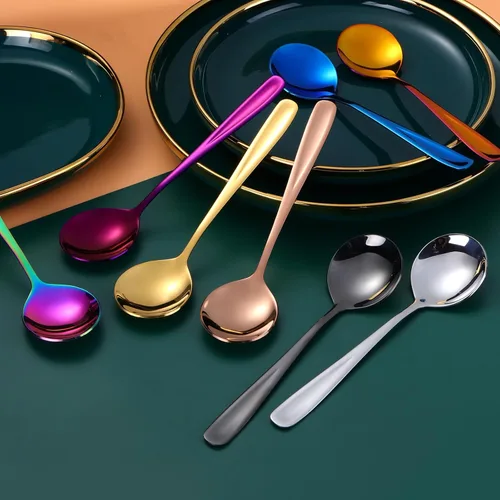 Miniatura 4 de 8-Piece Stainless Steel Table Spoons, 7 Inch Soup Spoons for Cereal, Dessert, Soup, Coffee & Tea(black）