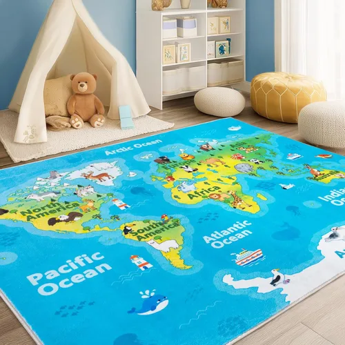 Miniatura 15 de Alfombras infantiles para sala de juegos, suave y antideslizante, alfombra educativa redonda de 4 x 4 pies para aprender alfabetos ABC, números