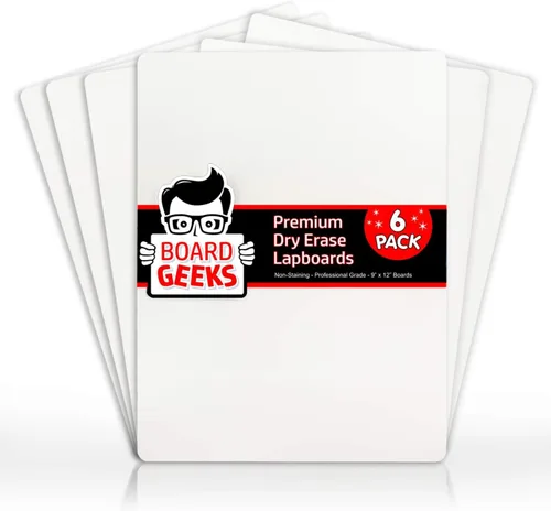 Board Geeks 6 pizarras pequeñas de borrado en seco prémium de 9 x 12 pulgadas, pizarra portátil de borrado en seco, pizarra blanca de mano, pizarras