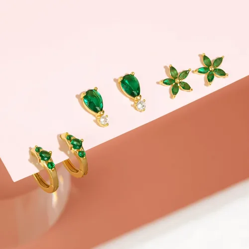 Miniatura 5 de Kenivira Juego de aretes tipo dormilona para mujer, chapados en oro de 14 quilates, hipoalergénicos, delicados, 3 pares de aretes pequeños