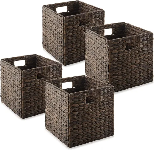 Miniatura 9 de Casafield Cestas de almacenamiento de jacinto de agua de 10.5 x 10.5 pulgadas, color espresso, juego de 6 organizadores de cubos plegables