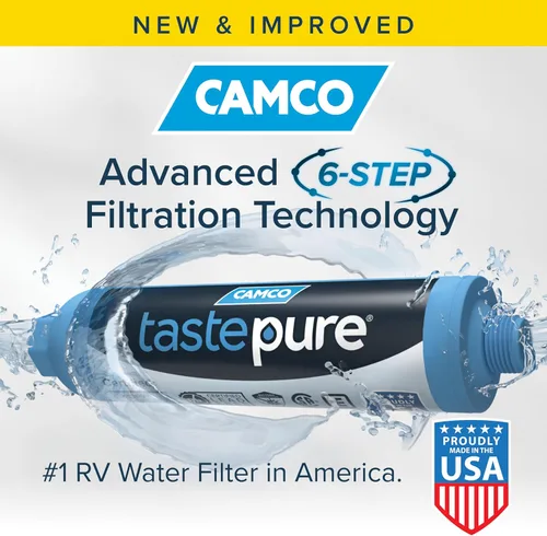 Miniatura 2 de Camco Tastepure - Filtro de agua para autocaravana, filtro de agua avanzado en línea con protector de manguera flexible, filtración GAC y KDF