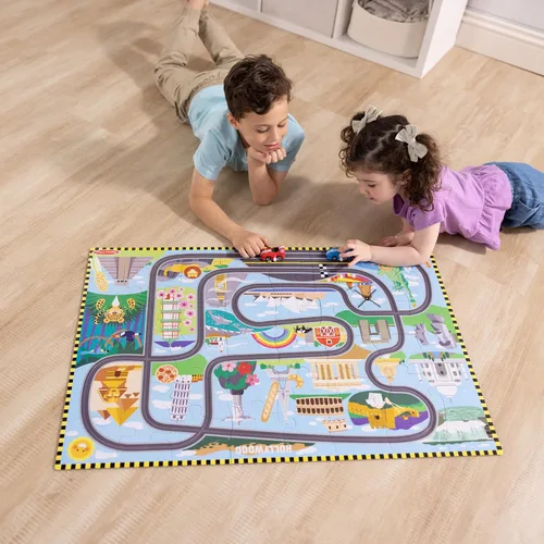 Miniatura 2 de Melissa & Doug Race Around The World Tracks - Rompecabezas de suelo de cartón y vehículos de cuerda (48 piezas) para preescolares y niños de 4+ años