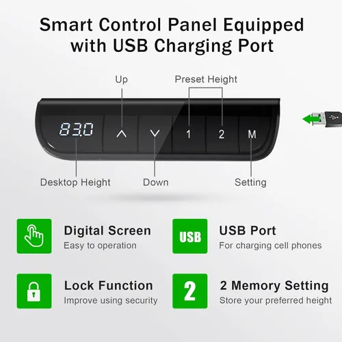 Miniatura 5 de Tangkula Escritorio eléctrico de pie ajustable de 55 x 28 pulgadas, escritorio de pie con panel de control y puerto USB, compartimento, diseño
