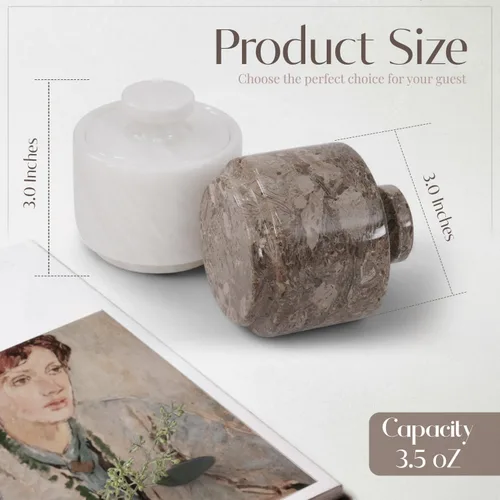 Miniatura 7 de Salero de mármol con tapa de 3 pulgadas, contenedores celtas blancos y oceánicos de sal y pimienta para el hogar y la cocina, cuencos de sal