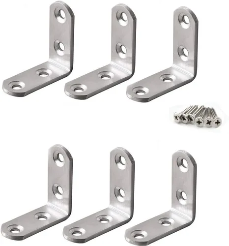 Miniatura 5 de 20 piezas de acero inoxidable resistente para muebles de gabinete de gabinete soporte de esquina soporte ángulo L soporte con tornillos
