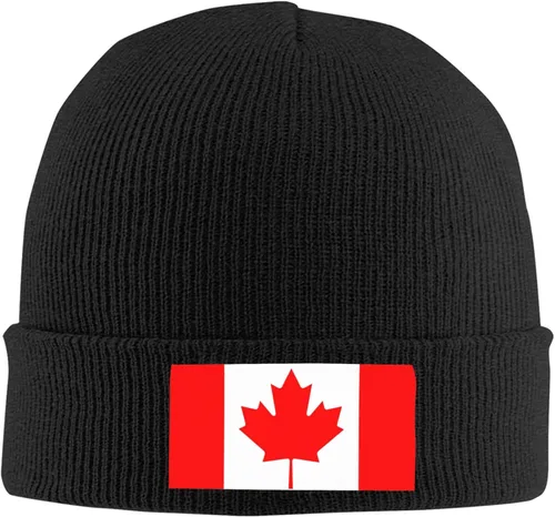 Miniatura 2 de Gorro de punto holgado con diseño de calavera y diseño de bandera canadiense, gorro de invierno