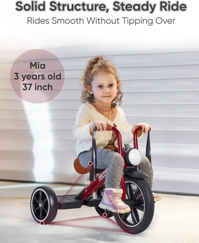 Miniatura 2 de RIDYEE Triciclo para niños pequeños de 2 a 5 años, triciclo para 3 años con luz delantera, rueda delantera de goma, manillar suave con serpentinas