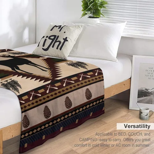 Miniatura 4 de Mantas de franela retro con alces y ciervos, estilo vintage de cabaña campestre rústica de montaña y granja, manta de cama para sofá, silla y cama