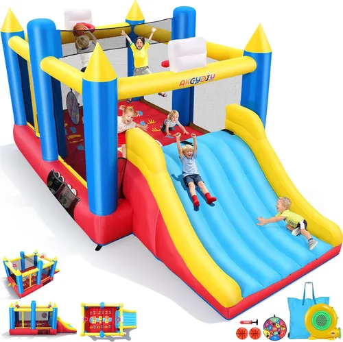 Miniatura 8 de WHUBEFY Casa de rebote, casa inflable para niños con ventilador incluido, casa de juegos para interiores y exteriores, casa inflable para patio
