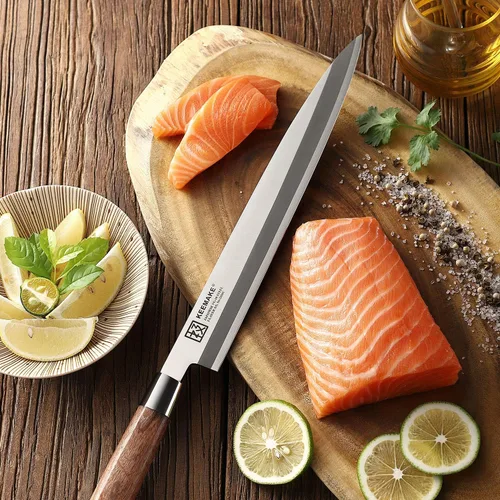 Miniatura 8 de KEEMAKE Cuchillo de sushi japonés – Cuchillo Sashimi japonés VG10 de acero inoxidable hoja biselada simple, mango de palisandro perfecto Yanagiba