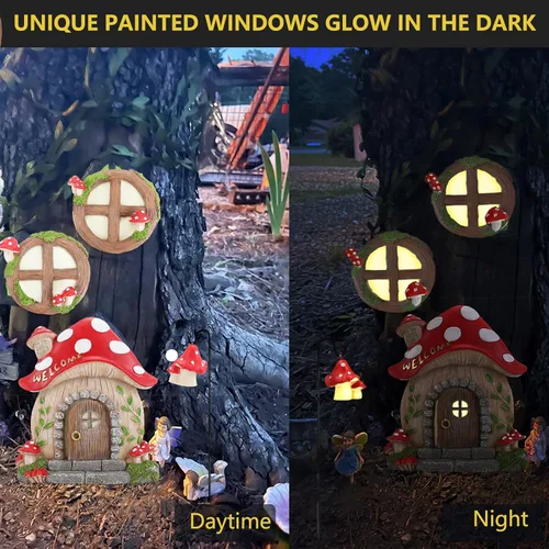 Miniatura 5 de Accesorios de jardín de hadas en miniatura, decoraciones de Navidad, puerta y ventanas de hadas de hongos para árboles, escultura de jardín que