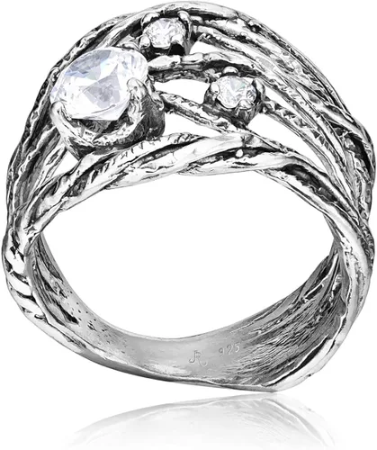 Miniatura 5 de JEAN RACHEL JEWELRY Anillo de plata de ley 925 con circonita cúbica transparente blanca, hipoalergénico, sin níquel ni plomo, colección de diseñador