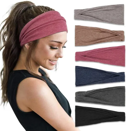 Miniatura 9 de Huachi Diademas para mujer, diademas elásticas bohemias para el cabello de mujer, antideslizantes, anchas y gruesas, de tela suave, accesorios