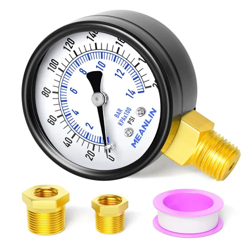 Miniatura 34 de MEANLIN MEASURE Manómetro de presión de bomba de pozo de 0-100 Psi, cara de dial de 2", NPT de 1/4", con buje hexagonal de 1/2" NPT y 3/8" NPT
