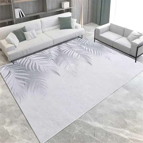Palm Leaves Gray Washable Rug Grey Area Rug, Non-Slip Non-Shedding Carpet for Living Room, Bedroom, Kitchen, Laundry, Home Office, Entryway, Kids