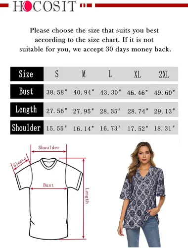Miniatura 7 de HOCOSIT - Camiseta de manga corta con olanes y cuello en V con estampado de flores, plisada y abotonada, para mujer