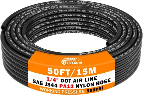Miniatura 10 de CheeMuii 50 pies 3/8 Tubo Neumático 3/8" PA12 Nylon DOT Línea de Aire SAE J844 Manguera de Aire DOT 15.3 Metros 3/8 Pulgadas OD Tubo de Aire Negro