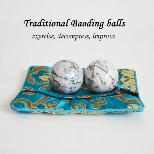 Miniatura 3 de Bolas de baoding tradicionales chinas de mármol natural negro y blanco para ejercicio de salud, medicina, bolas de masaje para terapia de manos