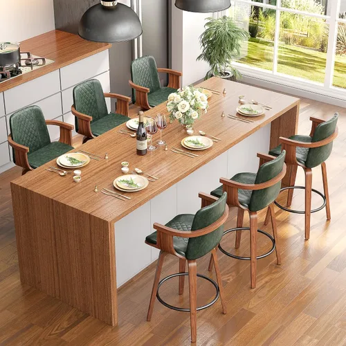 Miniatura 31 de YaFiti - Taburetes de bar giratorios, taburetes de bar tapizados de 26" de altura de mostrador con patas de madera y respaldos, sillas de bar de PU