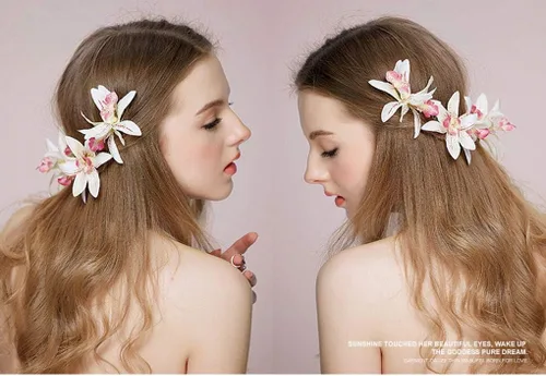 Miniatura 4 de Pinza para el pelo de orquídea Cymbidium crema y fucsia para mujer (paquete de 6), Multicolorido