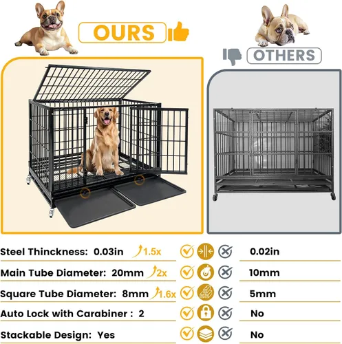 Miniatura 5 de Jaula apilable de 47 pulgadas para perros grandes de alta ansiedad, jaula indestructible a prueba de escapes para interiores con doble puerta