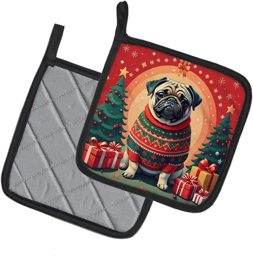 Miniatura 2 de Caroline's Treasures Fawn Pug - Par de soportes para ollas de Navidad, resistentes al calor, juego de ollas para horno, almohadillas calientes