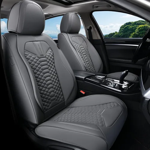 Miniatura 16 de Coverado Fundas de asiento delantero, 2 piezas de fundas de asiento universales para automóviles, de piel de napa transpirable, impermeable, Beige