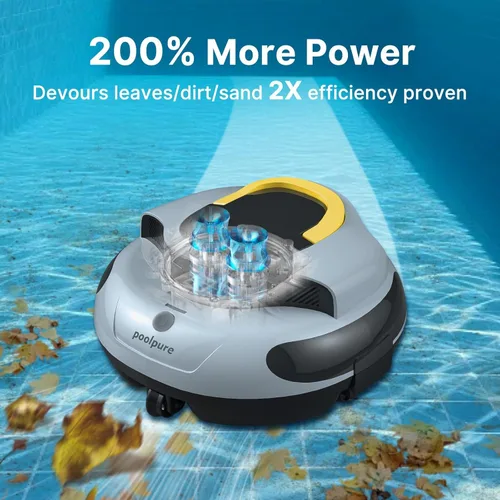 Miniatura 2 de POOLPURE Limpiador de piscina, batería de 5000 mAh, tiempo de funcionamiento de 100 minutos, cobertura de 1000 pies cuadrados, limpiador automático