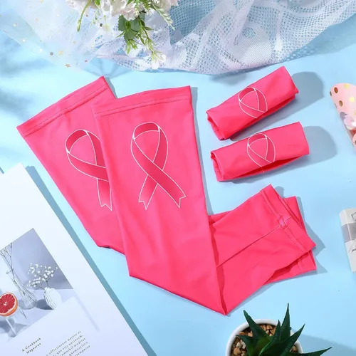 Miniatura 7 de Handepo 12 pares de mangas de concientización sobre el cáncer de mama, mangas con cinta para brazos, protección UV, manga de compresión